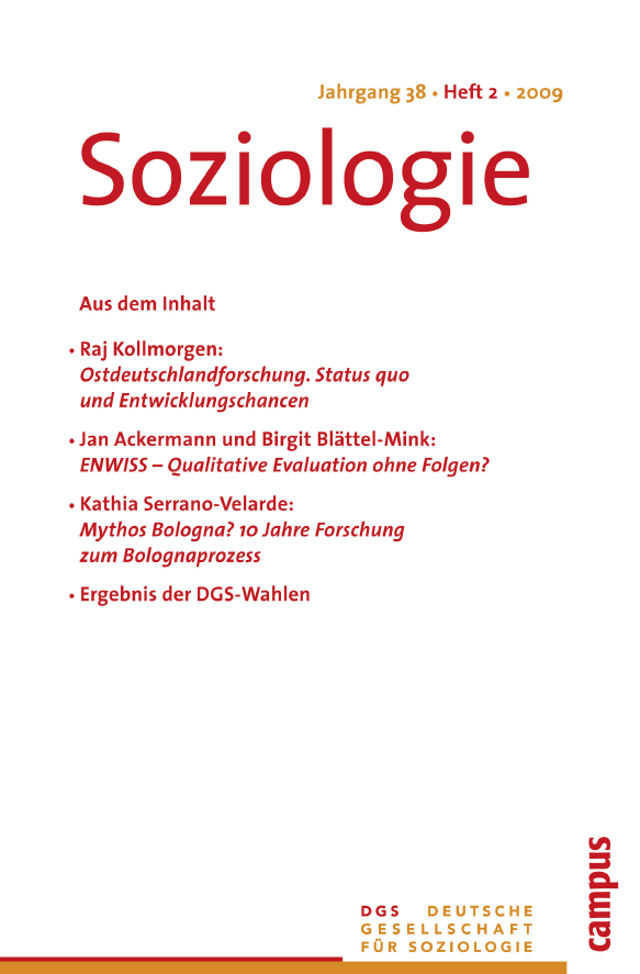 					Ansehen Nr. 2 (2009): Soziologie · Jg. 38 · Heft 2 · 2009
				