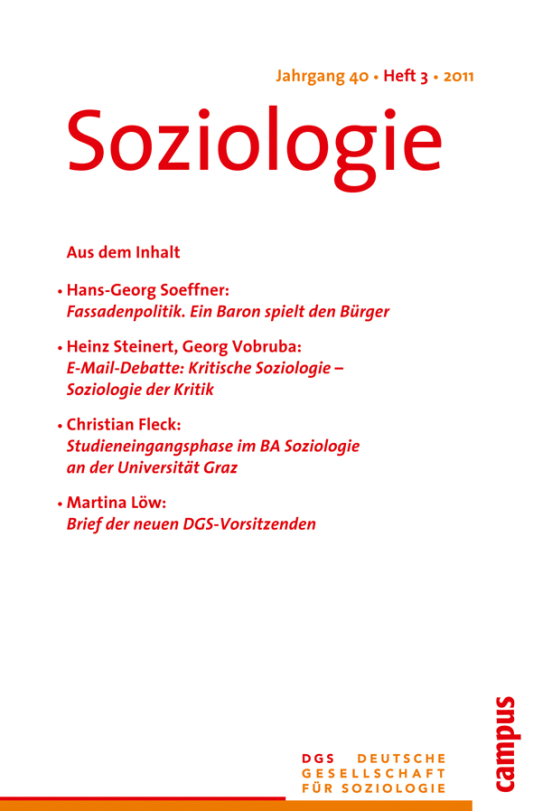 					Ansehen Nr. 3 (2011): Soziologie · Jg. 40 · Heft 3 · 2011
				