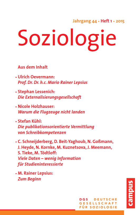 					Ansehen Nr. 1 (2015): Soziologie · Jg. 44 · Heft 1 · 2015
				