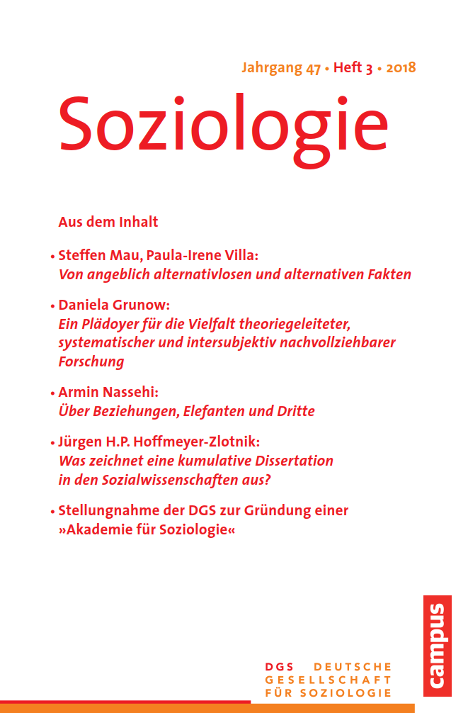					Ansehen Nr. 3 (2018): Soziologie · Jg. 47 · Heft 3 · 2018
				