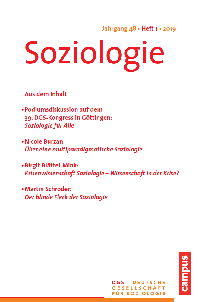 					Ansehen Nr. 1 (2019): Soziologie · Jg. 48 · Heft 1 · 2019
				