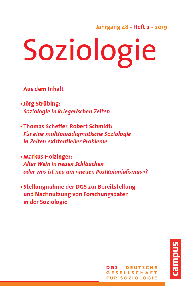 					Ansehen Nr. 2 (2019): Soziologie · Jg. 48 · Heft 2 · 2019
				
