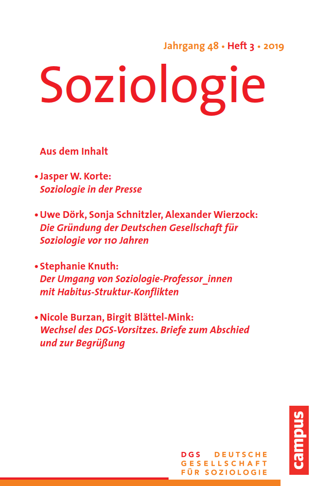 					Ansehen Nr. 3 (2019): Soziologie · Jg. 48 · Heft 3 · 2019
				